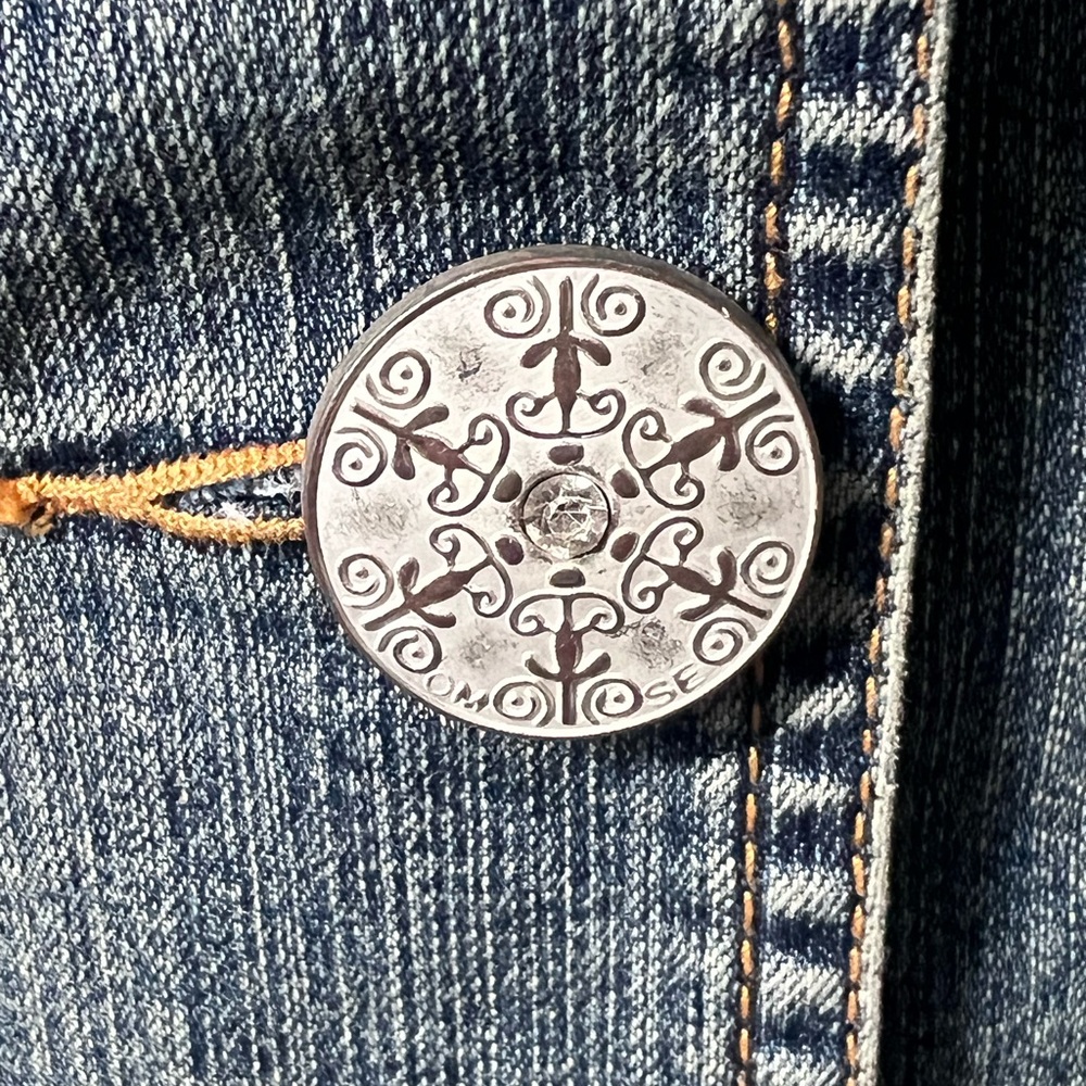 Y2K Cache Embellished Denim Jacket Sz 6 Beaded Lace Glam Boho Fairy Gypsy Boho - Picture 7 of 16